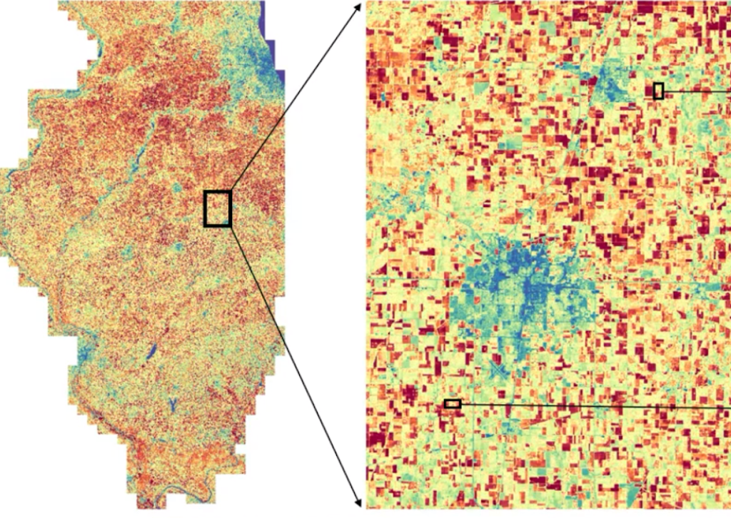 heat map showing crop productivity in Champaign